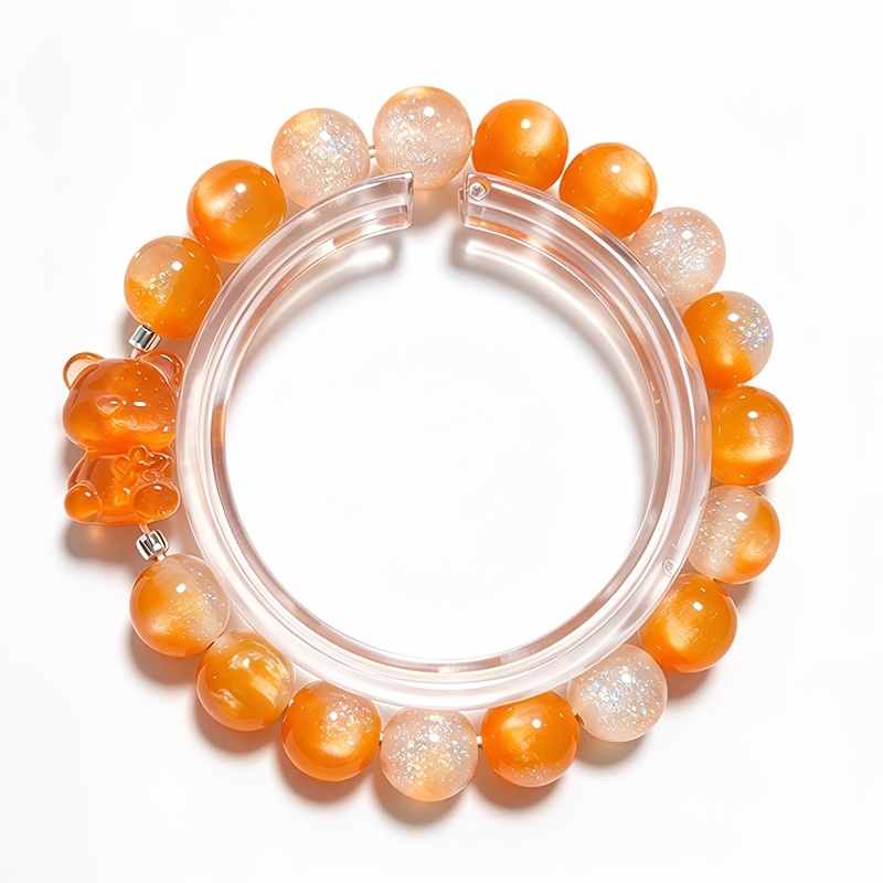 2pcs Cuddly Bear & Rose Bead Bracelet Set, Luminous Design